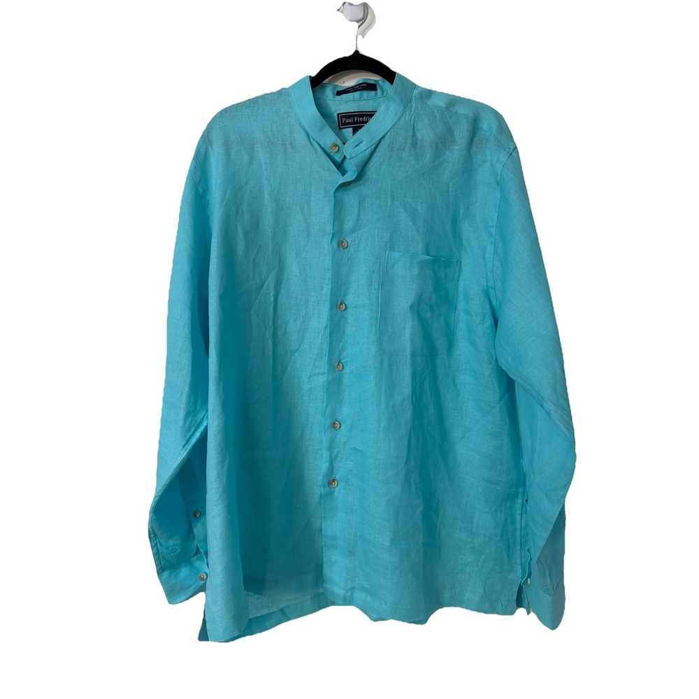 Paul Frederick Shirt Mens Large Blue Pure Linen Long Sleeve Dress Casual‎ Preppy